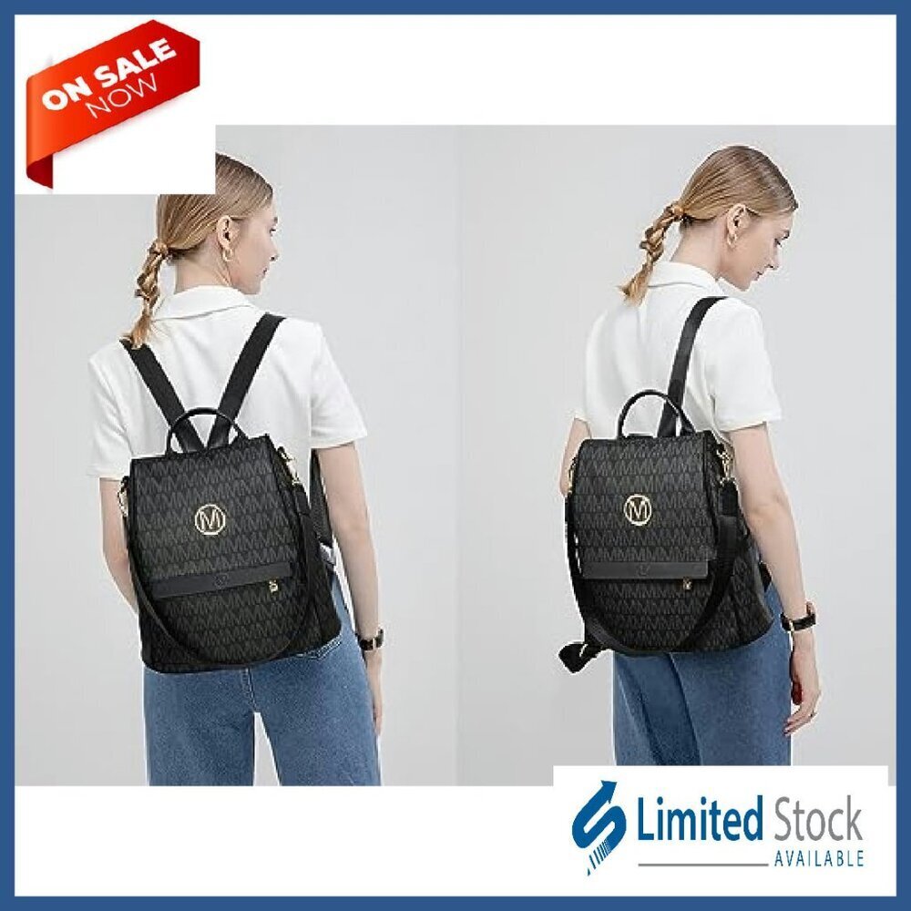 Women's Vegan Leather Anti-Theft Backpack with Wristlet, Multi-Pocket Travel Bag - Picture 3 of 8